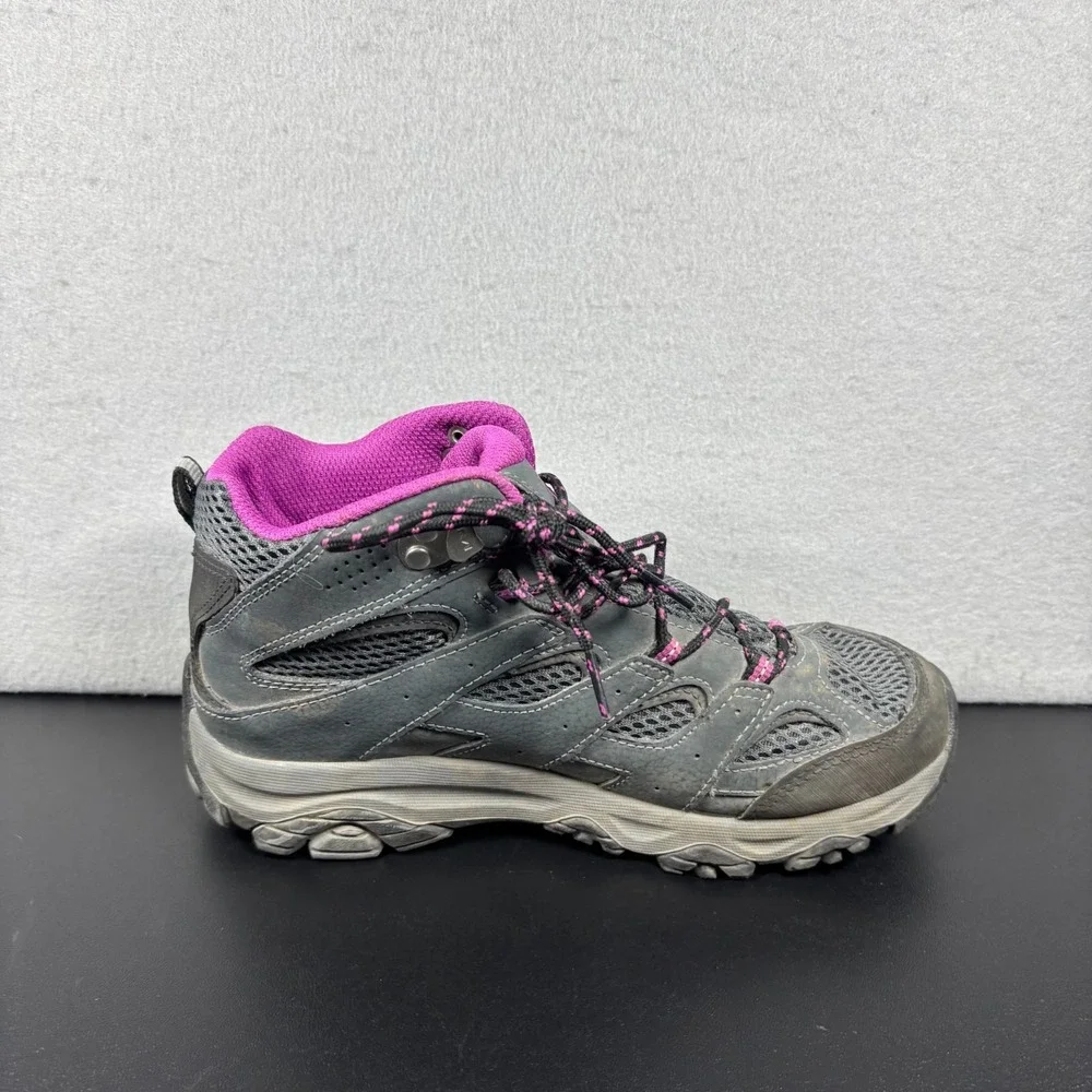 Merrell Kids Girls Moab 3 Mid Waterproof Hiking Boots Size 5W Wide Gray Pink